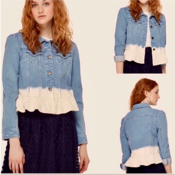 New Kate Spade Dip Dye Denim Ruffle Jacket Blue Jean Size Small $248 MSRP Host P